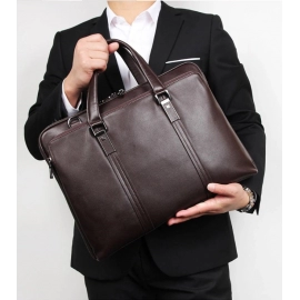 Luxury Genuine Leather Briefcase Men Leather Business Bag 15.6" Laptop Bag 