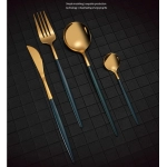 24Pcs Black Handle Golden Cutlery Set Stainless Steel Knife Fork Spoon Tableware Flatware Set Festival Kitchen Dinnerware Gift