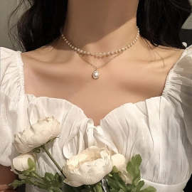 Women Girls Sweet Romantic Shiny Double Chain Clavicle Pendant Luxury Party Jewelry Birthday Gift